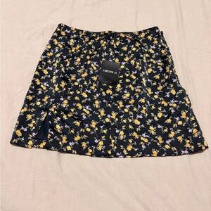 Forever 21 Black Mini Skirt with Yellow & Lilac Floral Print